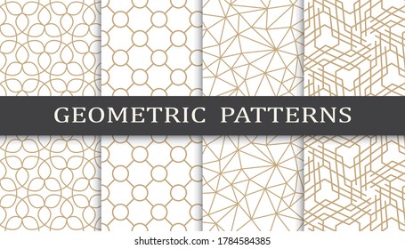 Set of geometric seamless patterns. Abstract geometric graphic design print pattern. Seamless geometric golden lines pattern.