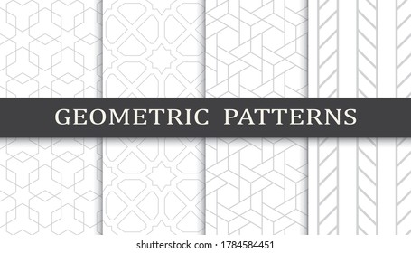 Set of geometric seamless patterns. Abstract geometric graphic design print pattern. Seamless geometric gray lines pattern.