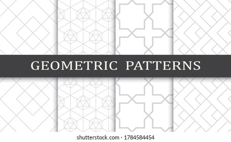 Set of geometric seamless patterns. Abstract geometric graphic design print pattern. Seamless geometric gray lines pattern.