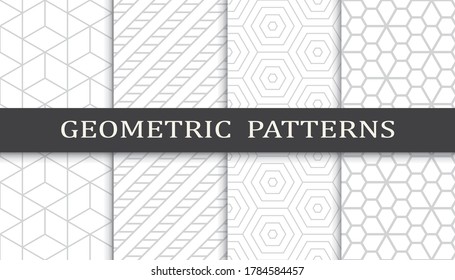 Conjunto de patrones geométricos sin soldadura. Resumen del patrón de impresión de diseño gráfico geométrico. Patrón de líneas grises geométricas sin foco.