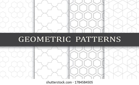 Conjunto de patrones geométricos sin soldadura. Resumen del patrón de impresión de diseño gráfico geométrico. Patrón de líneas grises geométricas sin foco.