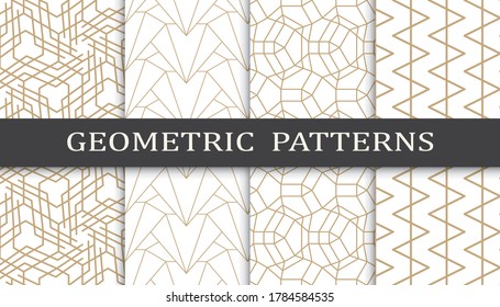 Set of geometric seamless patterns. Abstract geometric graphic design print pattern. Seamless geometric golden lines pattern.