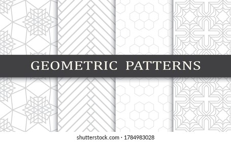 Set of geometric seamless patterns. Abstract geometric graphic design print pattern. Seamless geometric gray lines pattern.