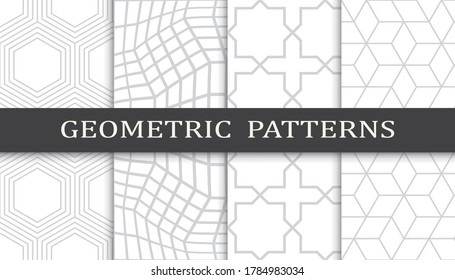 Set of geometric seamless patterns. Abstract geometric graphic design print pattern. Seamless geometric gray lines pattern.