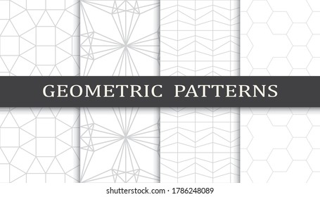 Conjunto de patrones geométricos sin soldadura. Resumen del patrón de impresión de diseño gráfico geométrico. Patrón de líneas grises geométricas sin foco.
