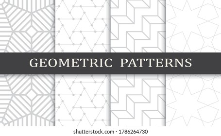 Set of geometric seamless patterns. Abstract geometric graphic design print pattern. Seamless geometric gray lines pattern.