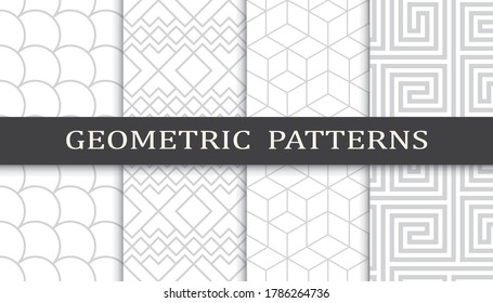 Set of geometric seamless patterns. Abstract geometric graphic design print pattern. Seamless geometric gray lines pattern.