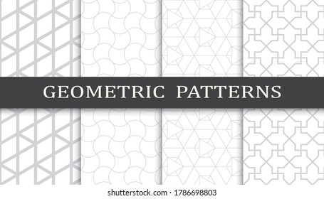 Set of geometric seamless patterns. Abstract geometric graphic design print pattern. Seamless geometric gray lines pattern.