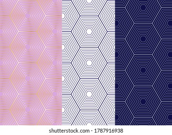 Set of Geometric seamless patterns. Abstract geometric hexagonal graphic design print 
