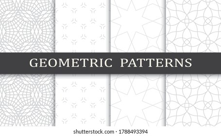Set of geometric seamless patterns. Abstract geometric graphic design print pattern. Seamless geometric gray lines pattern.
