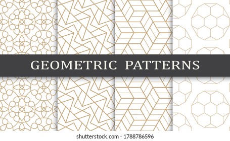 Set of geometric seamless patterns. Abstract geometric graphic design print pattern. Seamless geometric golden lines pattern.