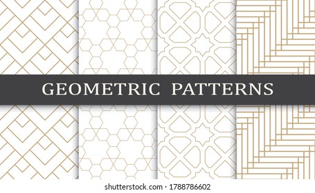 Set of geometric seamless patterns. Abstract geometric graphic design print pattern. Seamless geometric golden lines pattern.