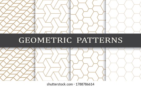 Set of geometric seamless patterns. Abstract geometric graphic design print pattern. Seamless geometric golden lines pattern.