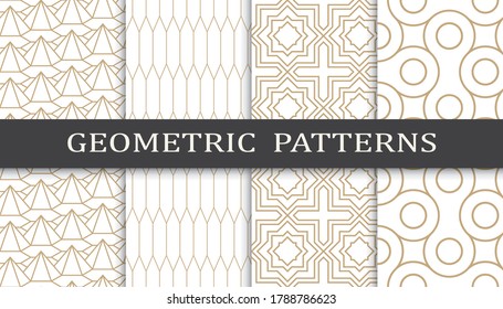 Set of geometric seamless patterns. Abstract geometric graphic design print pattern. Seamless geometric golden lines pattern.