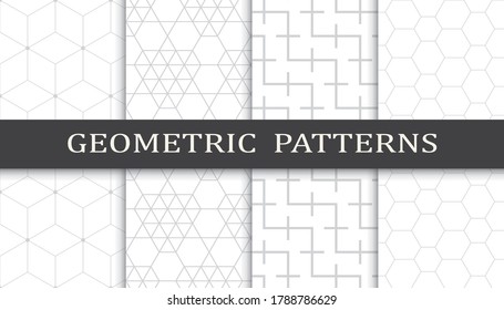 Conjunto de patrones geométricos sin soldadura. Resumen del patrón de impresión de diseño gráfico geométrico. Patrón de líneas grises geométricas sin foco.