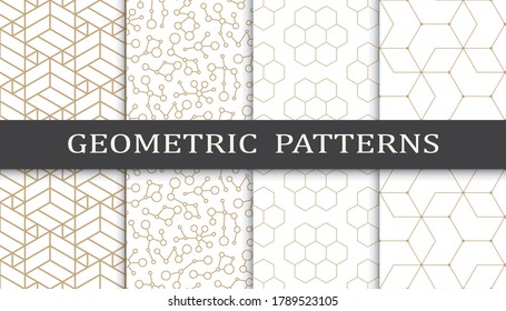 Set of geometric seamless patterns. Abstract geometric graphic design print pattern. Seamless geometric golden lines pattern.
