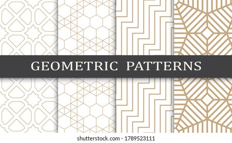 Set of geometric seamless patterns. Abstract geometric graphic design print pattern. Seamless geometric golden lines pattern.