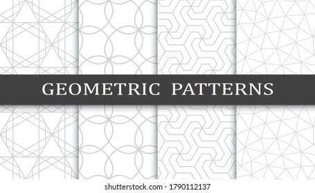 Set of geometric seamless patterns. Abstract geometric graphic design print pattern. Seamless geometric gray lines pattern.