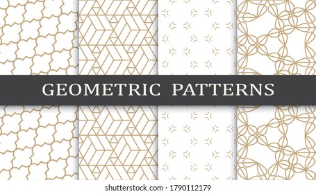 Set of geometric seamless patterns. Abstract geometric graphic design print pattern. Seamless geometric golden lines pattern.