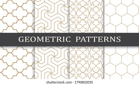 Set of geometric seamless patterns. Abstract geometric graphic design print pattern. Seamless geometric golden lines pattern.