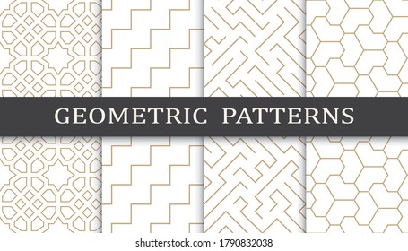 Set of geometric seamless patterns. Abstract geometric graphic design print pattern. Seamless geometric golden lines pattern.