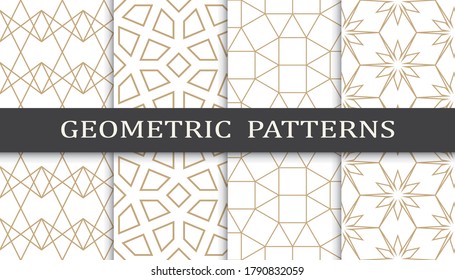 Set of geometric seamless patterns. Abstract geometric graphic design print pattern. Seamless geometric golden lines pattern.
