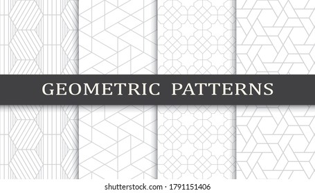Set of geometric seamless patterns. Abstract geometric graphic design print pattern. Seamless geometric gray lines pattern.