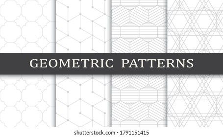 Conjunto de patrones geométricos sin soldadura. Resumen del patrón de impresión de diseño gráfico geométrico. Patrón de líneas grises geométricas sin foco.