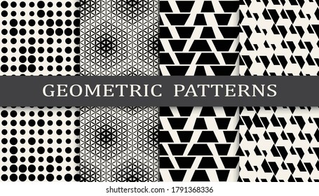 Set of geometric seamless patterns. Abstract geometric graphic design simple pattern. Seamless geometric halftone pattern.