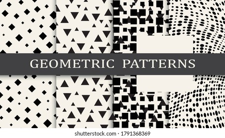 Set of geometric seamless patterns. Abstract geometric graphic design simple pattern. Seamless geometric halftone pattern.