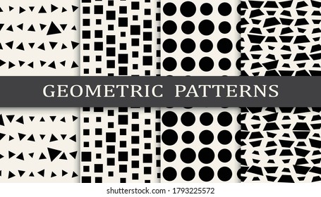 Set of geometric seamless patterns. Abstract geometric graphic design simple pattern. Seamless geometric halftone pattern.