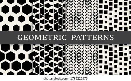 Conjunto de patrones geométricos sin soldadura. Resumen de diseño gráfico geométrico simple patrón. Patrón de medio tono geométrico sin foco.