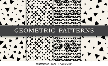 Set of geometric seamless patterns. Abstract geometric graphic design simple pattern. Seamless geometric halftone pattern.