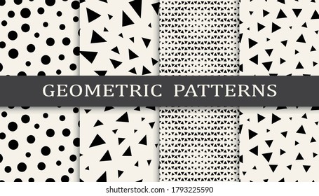 Satz geometrischer nahtloser Muster. Abstraktes geometrisches, einfaches Muster. Nahtloses geometrisches Halbtonmuster.