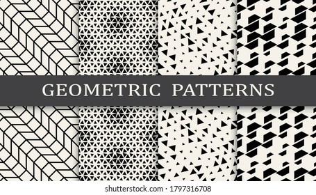 Set of geometric seamless patterns. Abstract geometric graphic design simple pattern. Seamless geometric halftone pattern.