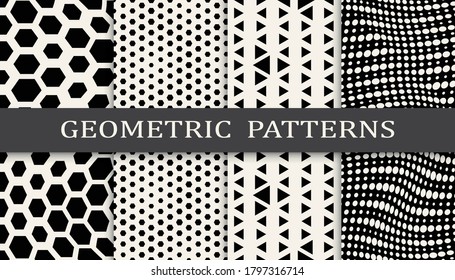 Set of geometric seamless patterns. Abstract geometric graphic design simple pattern. Seamless geometric halftone pattern.
