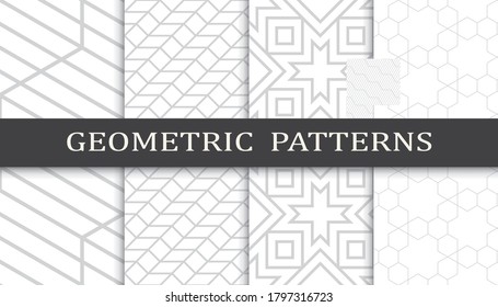 Set of geometric seamless patterns. Abstract geometric graphic design print pattern. Seamless geometric gray lines pattern.