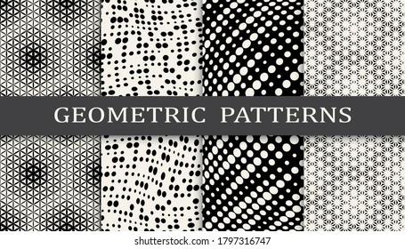 Set of geometric seamless patterns. Abstract geometric graphic design simple pattern. Seamless geometric halftone pattern.