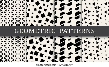 Set of geometric seamless patterns. Abstract geometric graphic design simple pattern. Seamless geometric halftone pattern.