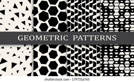 Set of geometric seamless patterns. Abstract geometric graphic design simple pattern. Seamless geometric halftone pattern.