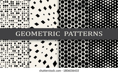 Set of geometric seamless patterns. Abstract geometric graphic design simple pattern. Seamless geometric halftone pattern.