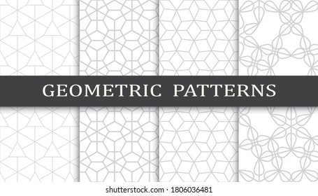 Satz geometrischer nahtloser Muster. Abstraktes geometrisches Grafikdesign-Druckmuster. Nahtlose geometrische Graulinien Muster.