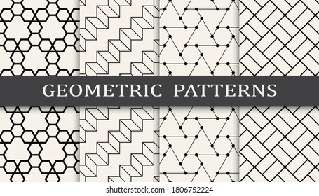 Set of geometric seamless patterns. Abstract geometric graphic design print pattern. Seamless geometric golden lines pattern.