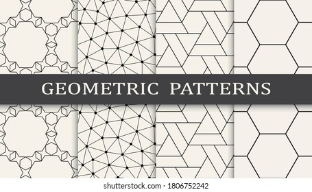 Set of geometric seamless patterns. Abstract geometric graphic design print pattern. Seamless geometric golden lines pattern.