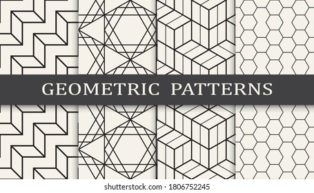 Set of geometric seamless patterns. Abstract geometric graphic design print pattern. Seamless geometric golden lines pattern.