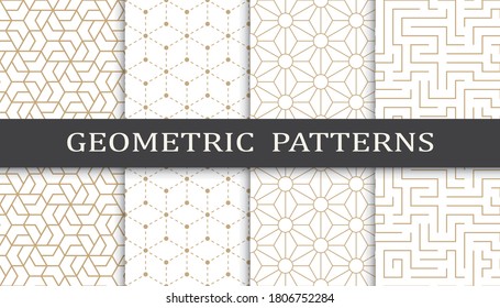 Set of geometric seamless patterns. Abstract geometric graphic design print pattern. Seamless geometric golden lines pattern.
