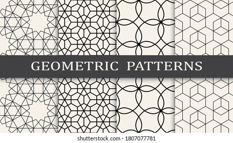 Set of geometric seamless patterns. Abstract geometric graphic design print pattern. Seamless geometric golden lines pattern.