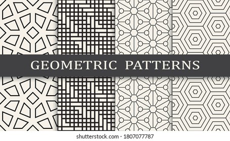 Set of geometric seamless patterns. Abstract geometric graphic design print pattern. Seamless geometric golden lines pattern.