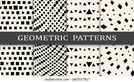 Set of geometric seamless patterns. Abstract geometric graphic design simple pattern. Seamless geometric halftone pattern.