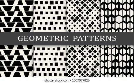Set of geometric seamless patterns. Abstract geometric graphic design simple pattern. Seamless geometric halftone pattern.